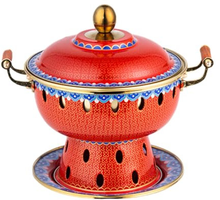 OYWEHECE Einzelne Person, Kleiner Kupfertopf, Alter Pekinger Kleiner Dicker Kuh-Hot Pot, Chinesischer Traditioneller Cloisonné-Hot Pot, Kommerzieller Alkoholanteil, Roter Kupfer-Hot Pot,E