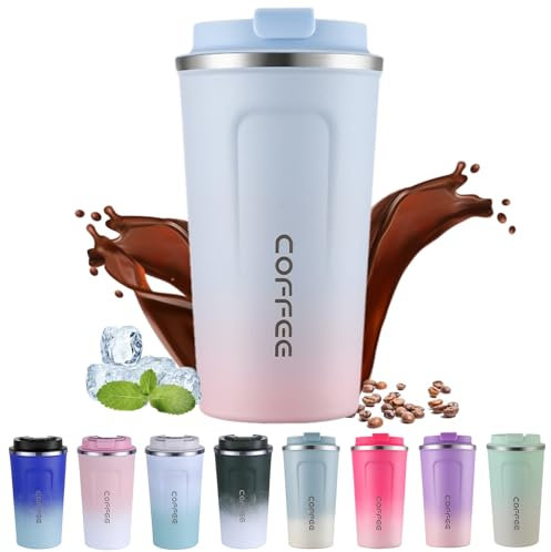 EACHPT Travel Mug, 510ml Stainless Steel Thermal Coffee Cups with Leakproof Lid, Reusable Vacuum Insulated for Hot/Cold Drinks/Tea