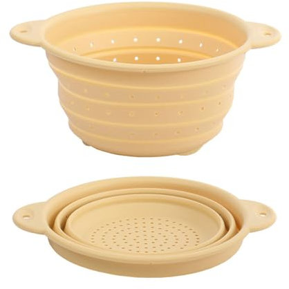 Surwin 1 Pièces Passoire Pliable, Silicone Passoire Cuisine,Compacte Passoire Cuisine Pliable, Passoire Retractable Passoire Pates, Portable Panier de Fruits, Cuisine Usage Domestique (S,Beige)