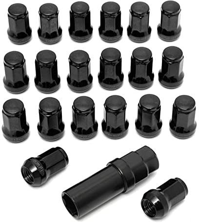 CXVFY 20 stücke M12x1.5 Stahlauto Räder Felgen Nase Muttern mit Schlüssel Erweiterte Tuner Schwarz Lock Kit Kegelsitz langes geschlossenes Ende