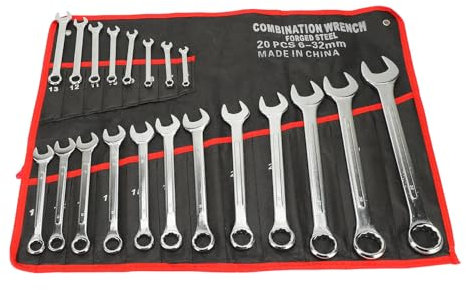 ViaGasaFamido Set di Chiavi Combinate a Cricchetto 20 Pezzi 6-32 mm con Borsa a Rullo, Chiave Inglese Multiuso per Manutenzione Auto e Riparazioni Domestiche