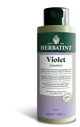 Herbatint Violet Shampoo Antiamarillo - 260 ml | Champú para Cabello Blanco o Decolorido, Contrarresta el Amarilleo, Nutre, Protege e Ilumina el Cabello | 93% Ingredientes Naturales, Vegano