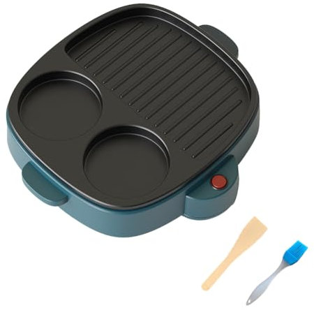 Jasaly Padella Elettrica 3 in 1 per Omelette, Barbecue, Friggitrice Elettrica Piatta Piccola, Vaporiera per e Bistecchiera. Spina EU.