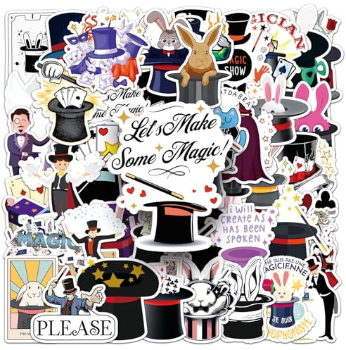 Magician Stickers 53 Pcs Waterproof Funny Cartoon Magic Show Sticker for Water Bottle Laptop Skateboard Motorcycle Car Luggage Computer Bumper,Vinyl Aesthetic Cute Sticker for Teens Boys Adults