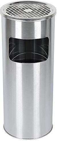 Poubelle avec Cendrier pour Extérieur, Cendrier sur Pied en Acier Inox avec Poubelle, Poubelle verticale, ronde, en acier inoxydable et peinte,25 * 25 * 60cm-Silver-1pc