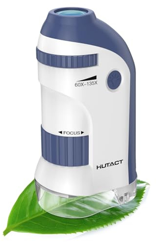 HUTACT Microscopio Tascabile con Set di Vetrini: 60x-135x Microscopia Mini a LED Microscopio Portatile Bambini Regalo Educativo per Studenti Adulti Osservazione Microbiologica - blu