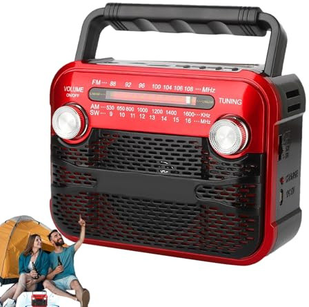Radio Météo À Manivelle,Audio Maison avec Éclairage | Radio Météo Rechargeable avec 3 Niveaux de Luminosité pour Randonnée, Aventure et Intempéries