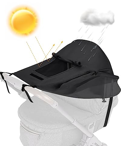 MOXTOYU Pram Sunshade Cover, Universal Pram Buggy Sunshade with Breathable Viewing Window, Windproof & Waterproof Buggy Sun Shade for Baby Stroller - Black