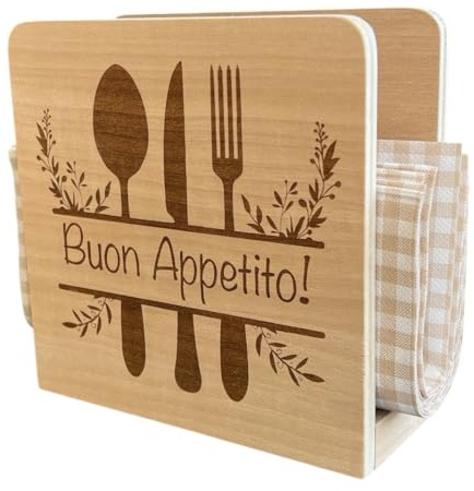 Portatovaglioli da tavola in legno, idea regalo cucina, portatovaglioli moderno, idea regalo nuova casa, portatovaglioli di design, artigianale (Buon Appetito!)