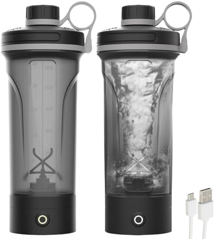PEARL sports Akku Mixer: 2er-Set Akku-Protein- und Milchshaker, 600 ml, spülmaschinenfest (Eiweiß Mixer, Protein Shake, Muskel)