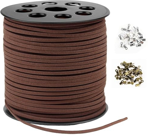 Zyiphor 90 m x 2,6 mm Corda di Cuoio Suede Cord Cordino Cordoncino in Finta Pelle per Collana di Tessitura, Braccialetto Fai da Te, Confezione Regalo, Decorazione Acchiappasogni (Marrone)
