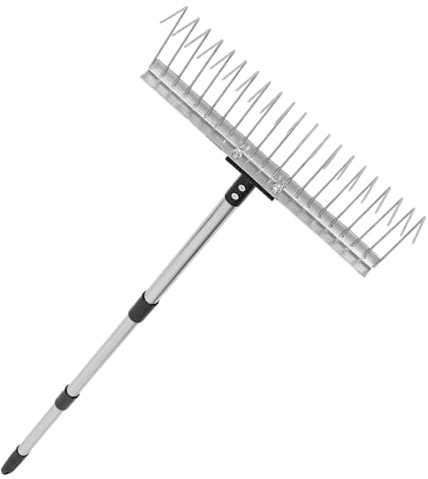 Toddmomy Râteau de Jardin Métallique Robuste Dents avec Manche INOX Réglable Râteau à Main Ergonomique pour Ramassage Scarification et Entretien Pelouse