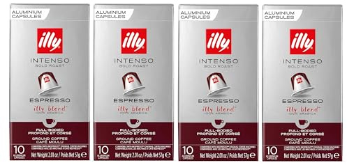 illy Nespresso Compatible Intenso Espresso Aluminium Coffee Capsules - (Pack of 4, Total 40 Pods) - 100% Arabica Coffee