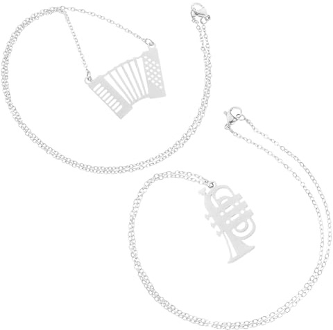 DEARMAMY Pendentifs Accordéon et Cor D'harmonie pour Amateurs de Musique Résistant à Décoloration Collier Instrument de Musique en Métal Argenté 2pcs Design Unique Punk