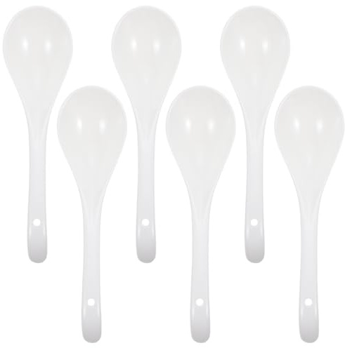 Angoily Lot de 6 Cuillères de Service en Céramique Blanche, Grosse Taille, pour Soupe, Riz Cuisine Maison, Louches Simples et Polyvalentes Adaptées la Restauration et Repas Quotidiens