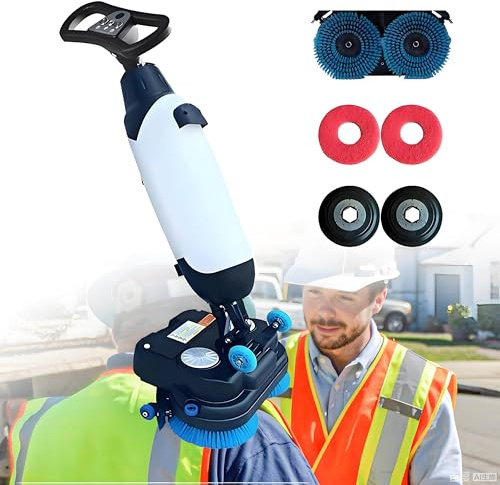 Commercial 18 Floor Scrubber Dryer Machine, Mini Automatic Floor Cleaning Equipment, 12,000 Sq Ft/Hour, 240 RPM Deep Clean, Dual Brush, Perfect for Large Spaces