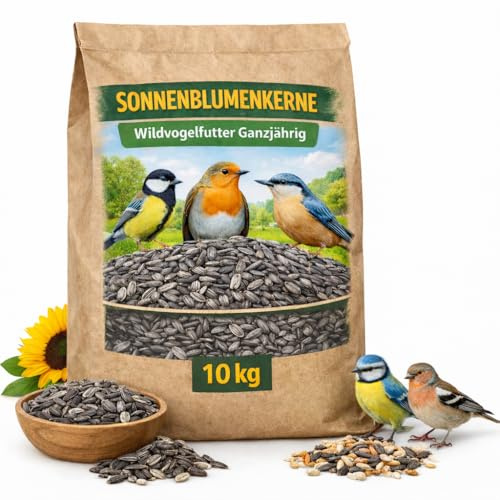 Solrosfrön 10 kg, fågelmat vilda fåglar året runt, vildfågelmat året runt, fett och energirik, kärnfoder för alla fågelarter, ströfoder för fåglar
