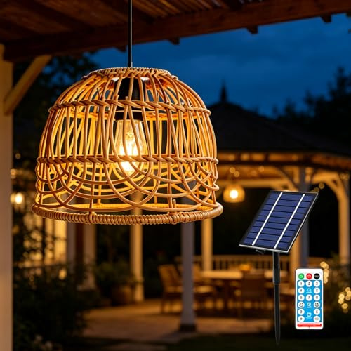 Solarlampen Für Außen Hängend,1.2W Rattan Solar Laternen Für Draußen Mit Fernbedienung,Solarlaterne Für Außen,Solar Laternen Gartendeko Für Draußen Für Balkon,Camping,Outdoor,Garten Deko