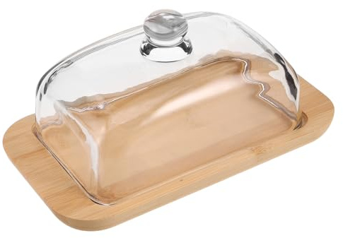 BATHVEVE Mantequera de Vidrio con Tapa para Almacenamiento Hermético y Frescura Sellada, Diseño Elegante Europeo con Visibilidad Clara para Encimera o Refrigerador