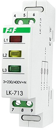 Phasenkontrolle 3x230V+N Phasenlampe Phasenprüfer Kontroll Lampe Leuchtmelder LK-713K grün - gelb - rot 3 Phasen F&F 6011