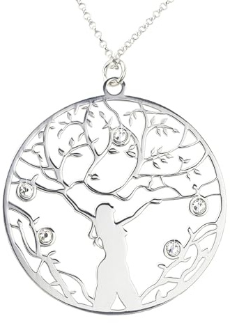 Aka Gioielli® - Collana Donna con Ciondolo Albero della Vita in Argento Sterling 925 Rodiato con Cristalli - 12 Modelli di Ciondoli Albero della Vita