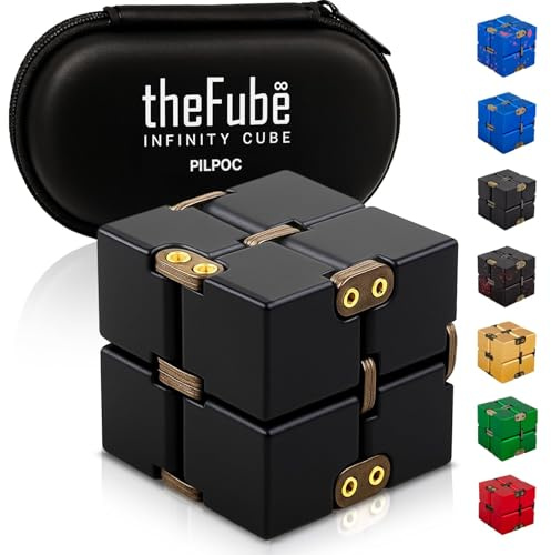 PILPOC theFube Fidget Toy - Juguetes Antiestrés Niños y Adultos - Alivia Ansiedad, TDAH y Autismo - Cubo Infinito de Aluminio con Funda Exclusiva [Negro]