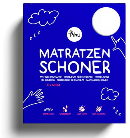 PIHU Matratzenschoner (Wasserdicht) - Baby Kleinkind Kind (Inkontinenzauflage) Matratzenschutz (Atmungsaktiv + Luftdurchlässig) Babybett Kinderbett - Schutzbezug für Matratze & Topper aus Baumwolle