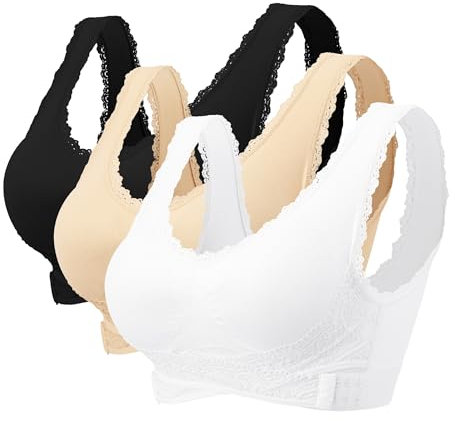 Women Wireless Lace Bra - Adjustable Front Cross Side Buckle Bras Seamless Comfy Wide Straps Underwear Plus Size for Leisure Yoga