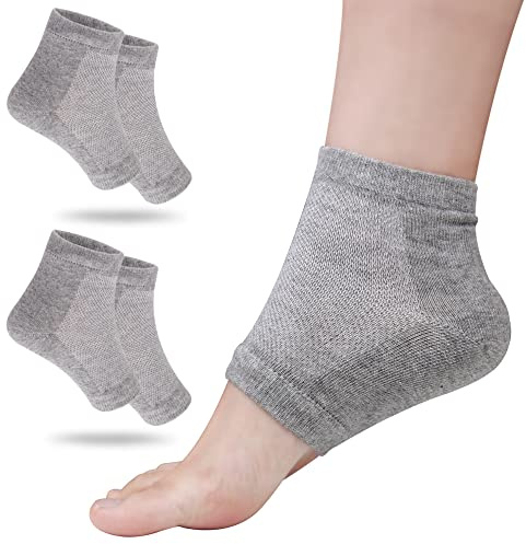 Hilph Fersensocken Gel Socks Offene Zehensocken Feuchtigkeitsspendende Socken für Rissige Trockene Ferse, Pflegende Ferse Tag und Nacht, Fußpflege Gel Socken für Frauen und Männer, 2 Paar, Grau