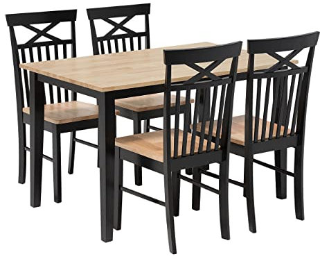 Matgrupp Svart Stabil Trä Ljus Trä Topp 4-sits 120 x 75 cm Modern Skandinavisk