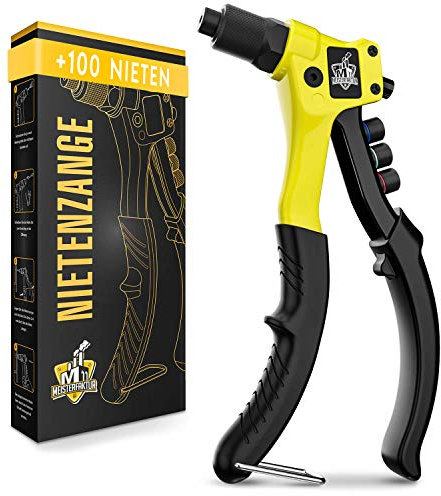 Meisterfaktur Profi Nietenzange - Minimaler Kraftaufwand - Robuste Nietzange mit 100 Nieten - Moderne Bliednietenzange mit ergonomischen Griff für echte Handwerker!