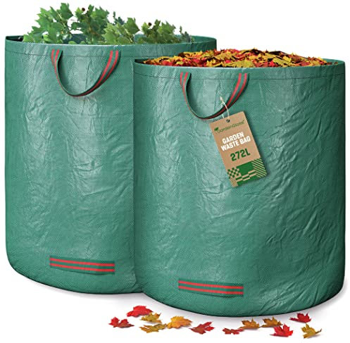 GardenGloss® Garden Waste Bags Heavy Duty with Handles (2pcs) - 272L High Capacity Garden Bag - UV Stable and Water Repellent - Reusable