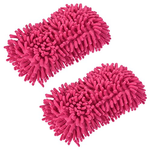 sourcing map Chenille Wash Gloves Microfiber Washing Sponge Mitten Dry Duster for Daily Cleaning, Pink Pack of 2
