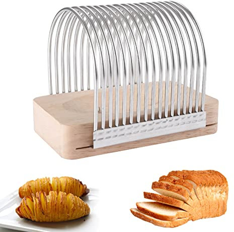 Hassel-Back Potato Slicer, Potato Vegetable Slicing Tool, Fixed Stainless Steel Food Slicer, Anti-Cutting Hand Kitchen Slicer for Slicing Tomato, Potato, Meat, Muffin Manual Food Cutter