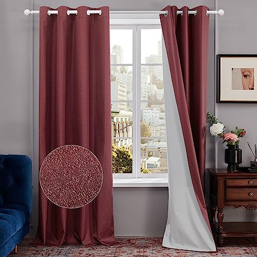Deconovo Total Blackout Curtains 84 Inch Drop, Lightweight Eyelet Curtains for Living Room Red, 52 x 84 Inch(Width x Length), 2 Panels