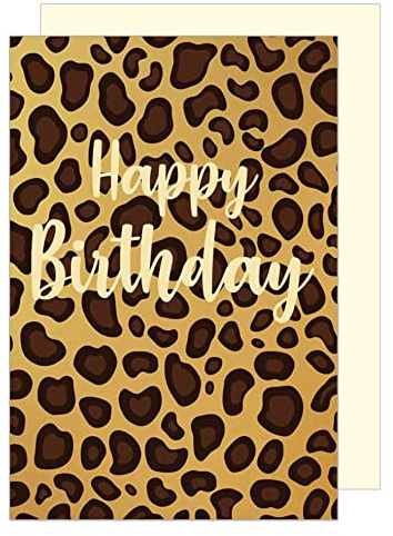 Edition Seidel Premium födelsedagskort med guldprägling och kuvert. Gratulationskort belöningskort billet födelsedag grattis på födelsedagen man kvinna leopardmönster lejon stil kort (G2854 SW023)