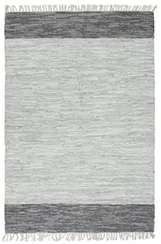 ECLAY Home Sets mit handgewebtem Chindi Teppich Leder 160x230 cm grau