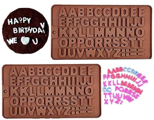 BAMUTU Alphabet Chocolate Mould 2 Pack Letter Silicone Mold for Cake Decorations, Candy & Sweets, Non-Stick Baking Tray for DIY Desserts, Ice Cubes, Kids Party (A-Z, Food Grade,)
