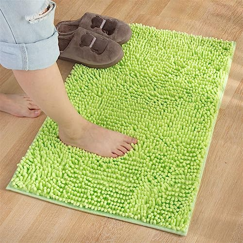 Reyox Alfombrilla de Baño de Pelo Largo Microfibra de Chenilla, Alfombras de Baño Absorbente Antideslizante Lavable a Máquina Verde Manzana 60 x 90 cm