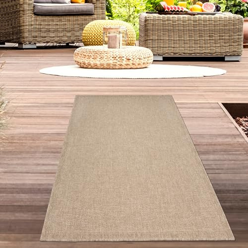 CARPETIA In- & Outdoor Teppich Uni Natur Beige Sisal-Look 60x90 cm | Pflegeleicht, wetterfest, UV-beständig und langlebig, OEKO-TEX geprüft, für Balkon, Terrasse, Garten & Küche
