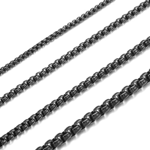 HSWYFCJY Damen/Herren Halskette Edelstahl Silber Gold Schwarz Box Kette 2/2.5/3/4 MM Briolette Kette Venetian LinkKettes Link Collier Halskette Länge 18/20/22/24/28 Zoll