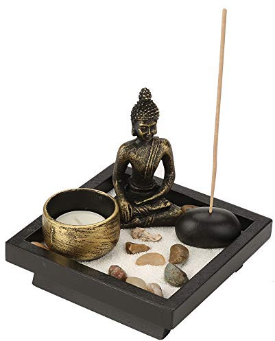 Natudeco Chinesischer Buddhismus-Kerzenständer, Zen-Garten-Meditationsset, Meditations-Teelichthalter, Mini-sitzende Buddha-Statue, Meditationsdekoration Für Den Heimtisch