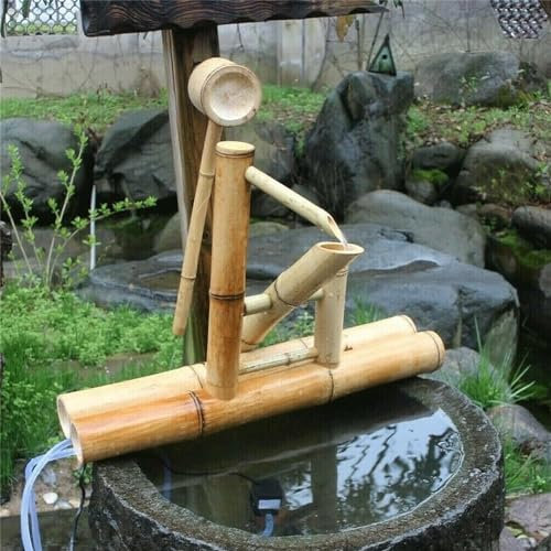 Zen-Garten-Wasserbrunnen, Bambus-Brunnen-Set, Bambus-Wasserspiel, Schaukelpumpe, Wasserlandschaft, DIY Innen-/Außen-Japanische Gartendekoration