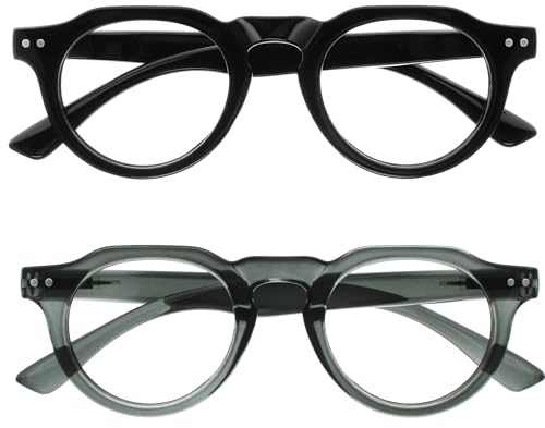 OPULIZE RIO Set da 2 Occhiali da Lettura Anti Luce Blu - Montatura con Bordo Superiore Piatto - Nero, Grigio - Uomo e Donna - Cerniere a Molla - BB53-17 - +1.50