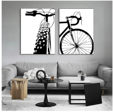 KQZVCU Gemälde auf Leinwand, Wandkunst, Bilder, Fahrraddrucke und Poster, Geschenk, Kinderzimmer, Heimdekoration, schwarzes Fahrrad-Wandbild, 60 x 80 cm x 2 Innenrahmen