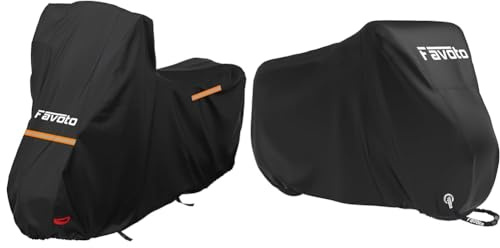 Favoto Telo Coprimoto 210D per Moto con Parabrezza Alto Resistente a Acqua Polvere Pioggia & Custodia Bici Telo Copribici Copertura Biciclette da Esterno 210D Coperta Impermeabile