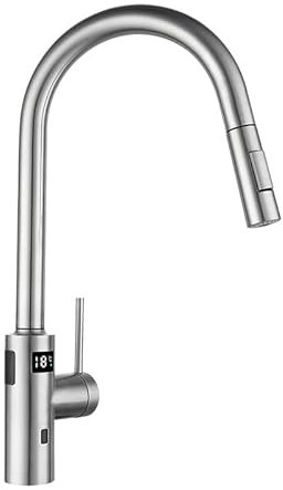 Kitchen Sink Mixer Tap Stainless Steel Intelligent Voice-Controlled Temperature Digital Display Infrared Induction Hot and Cold Washing Basin Pull-Out Faucet Voice-Controlled Digital Infrared