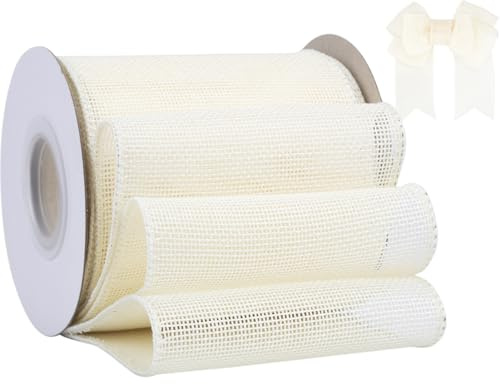 Tekdeere säckvävsband 100 mm x 9 meter, krämfärgat band för hantverk, presentförpackning, kransar, bågar, träddekoration och utomhusdekoration