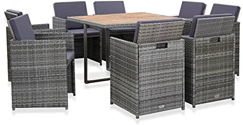 LIANGDONFC möbelsets、Balkon möbel9-tlg. Garten-Essgruppe mit Auflagen Poly Rattan AnthrazitIdeal für Terrassen, Gärten