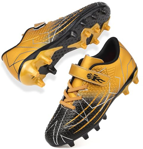 Mufanton Fußballschuhe Jungen Low Top Spikes Professionelle Fussballschuhe Kinder Athletics Trainingsschuhe Mädchen Fußballschuhe Sportschuhe,Schwarz Gold,EU34